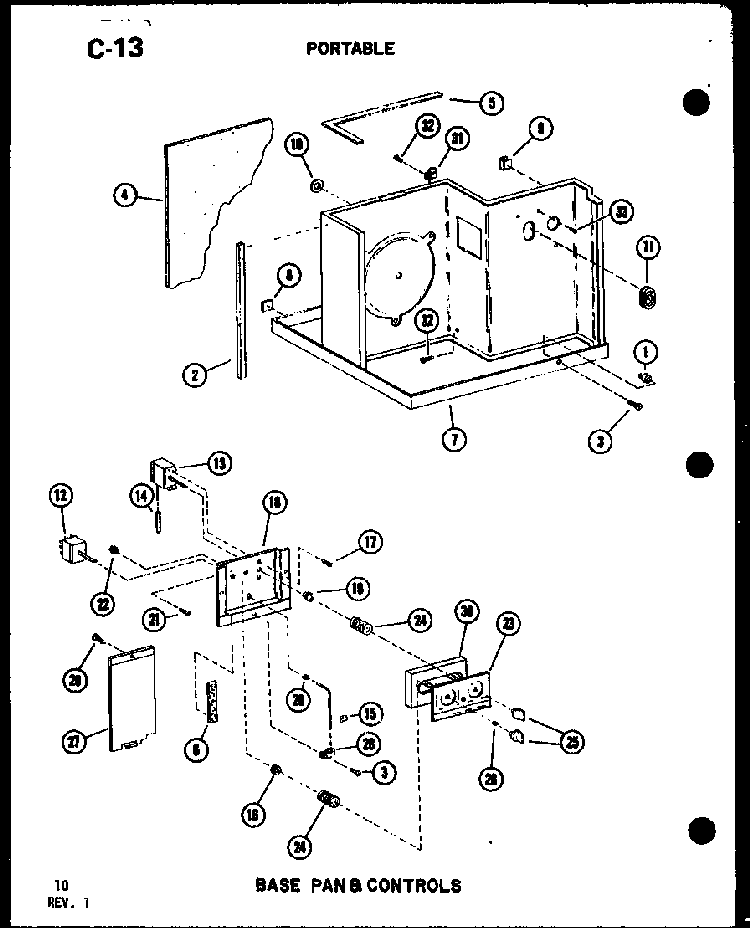 Portable Base Pan & Controls Diagram and Parts List for 8P-5AUMS P54972-30R Amana Air Conditioner