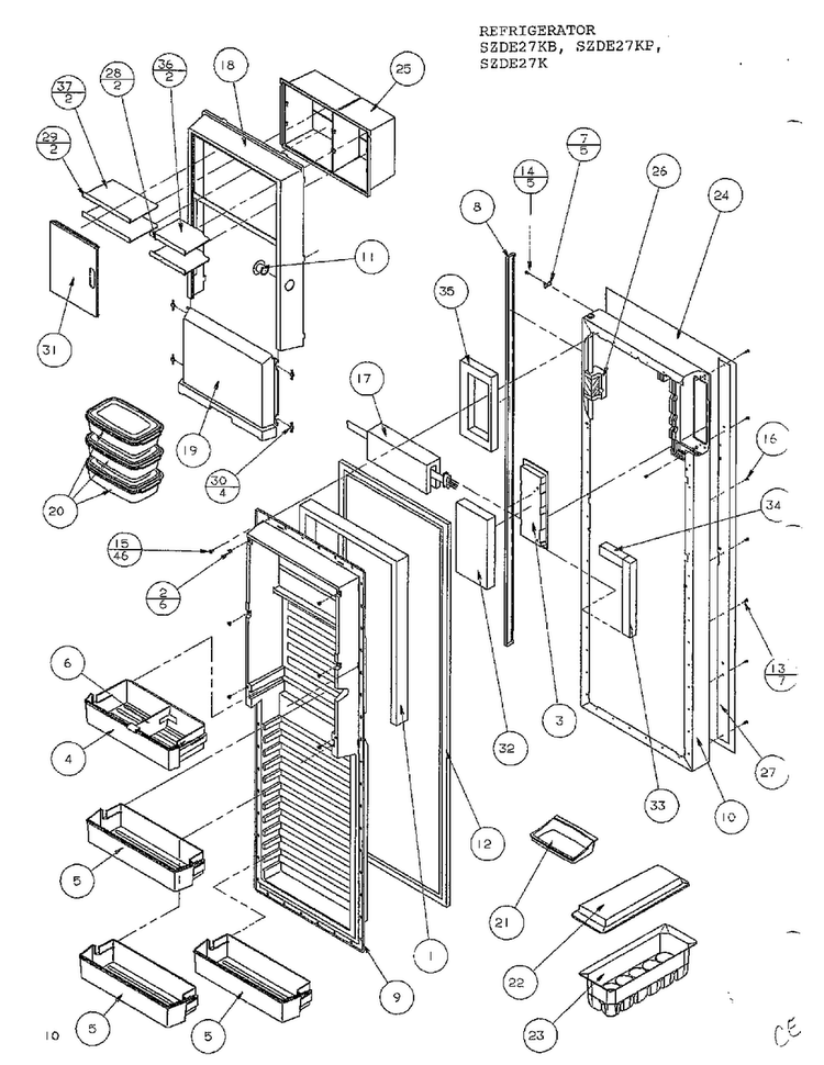 Refrigerator Door Diagram and Parts List for SZDE27KB  Amana Refrigerator
