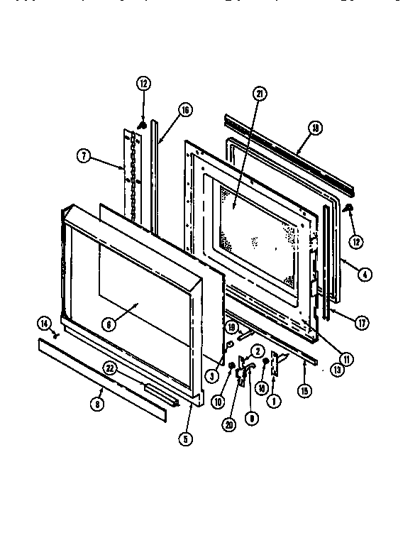 Door Diagram and Parts List for WM2750B M167B Jenn-Air Wall Oven