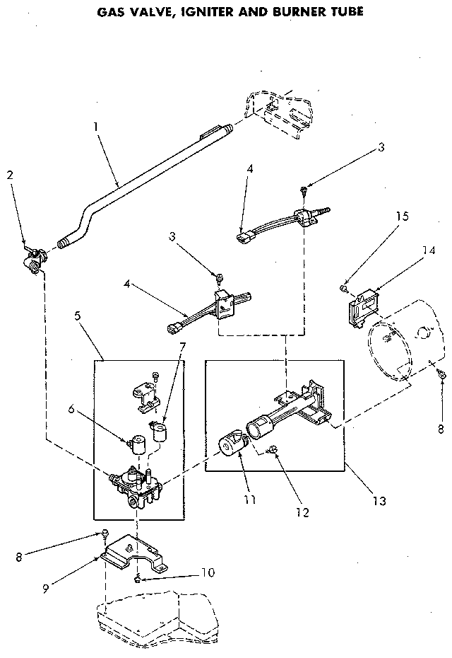 Burner Assembly Diagram and Parts List for NG6819L53838  Speed Queen Dryer