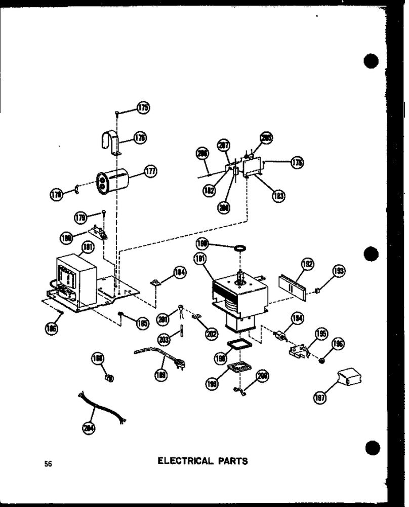 Electrical Parts Diagram and Parts List for RR-4D P72165-1M Amana Microwave