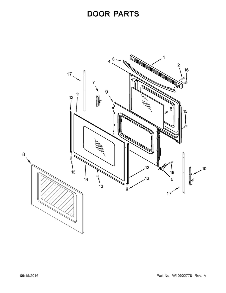 Door Parts Diagram and Parts List for ACR4303MFB0  Amana Range