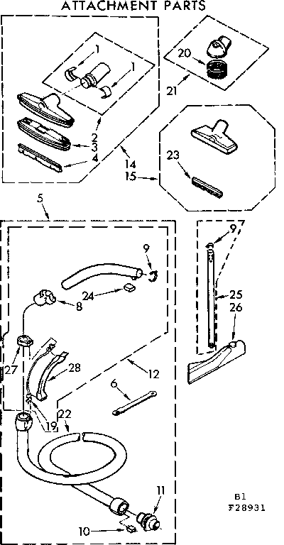 Attachment Parts Diagram and Parts List for 11628931  Kenmore Canister Vacuum