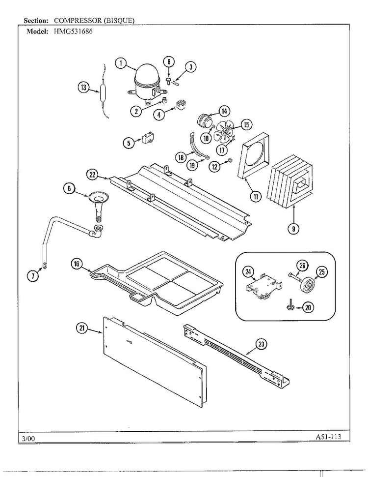 Controls Diagram and Parts List for HMG531680  Admiral Refrigerator