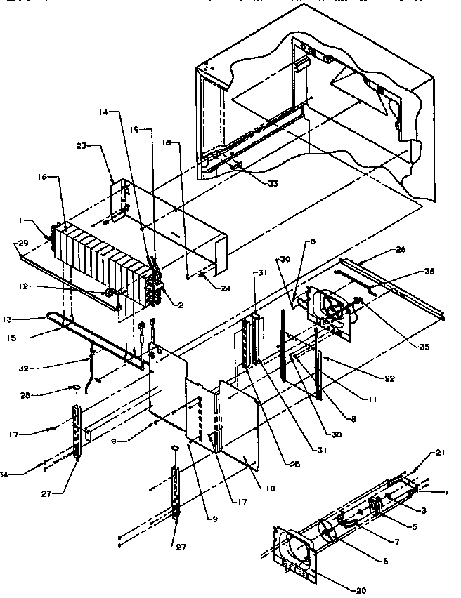 Evaporator Area Diagram and Parts List for TXI18R2-P1179501W  Amana Refrigerator