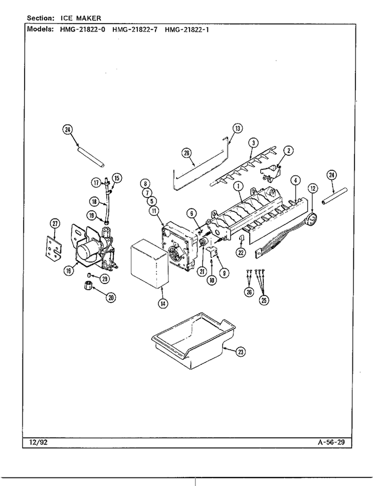 Ice Maker Diagram and Parts List for 21822-1  Admiral Refrigerator