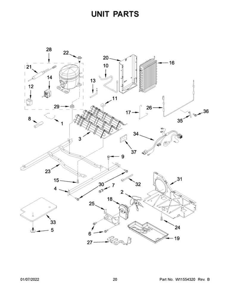 Unit Parts 1 Diagram and Parts List for ASI2575GRB08  Amana Refrigerator