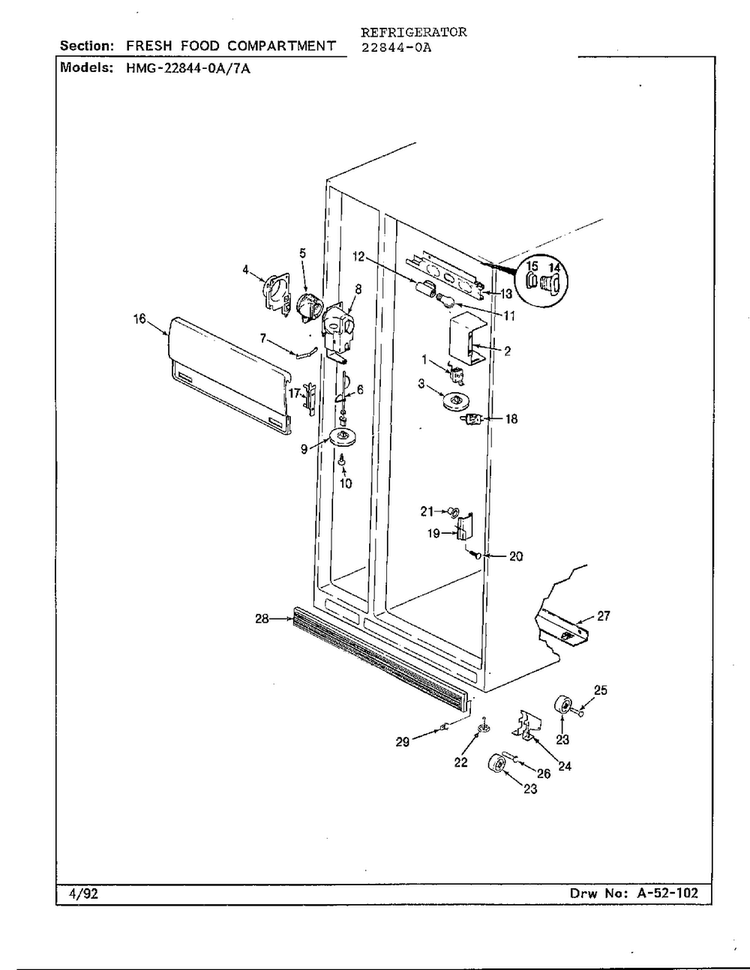 Fresh Food Compartment Diagram and Parts List for 22844-0A  Admiral Refrigerator