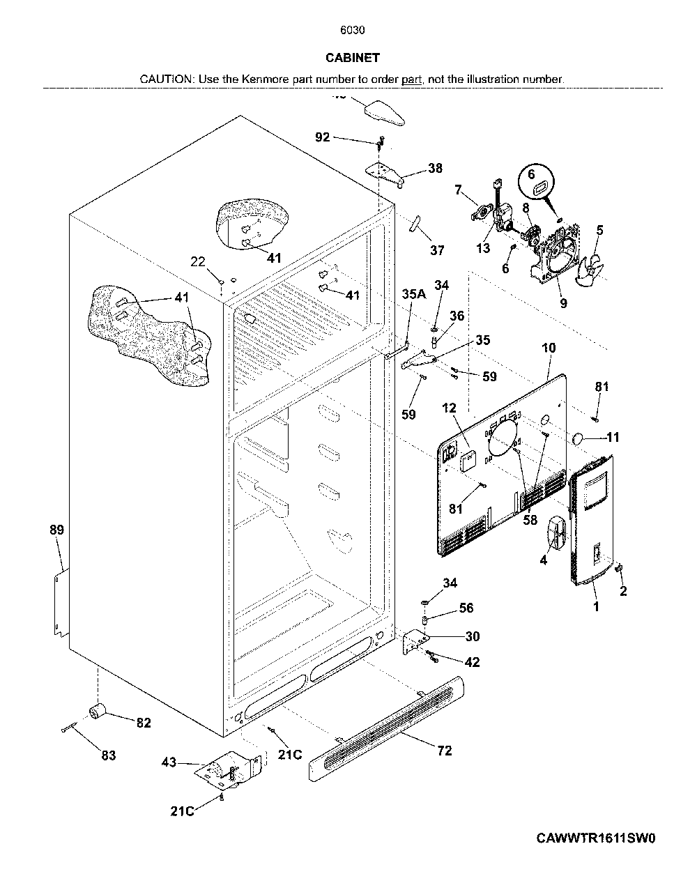 Cabinet Diagram and Parts List for 25360309612  Kenmore Refrigerator