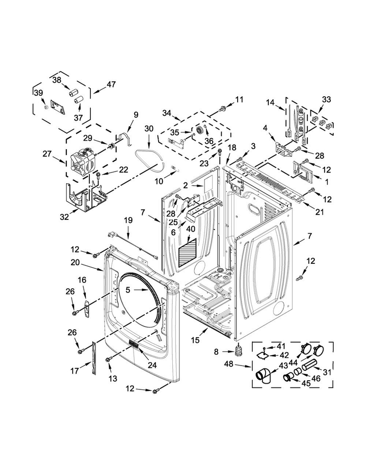 Cabinet Parts Diagram and Parts List for MED8150EW0  Maytag Dryer