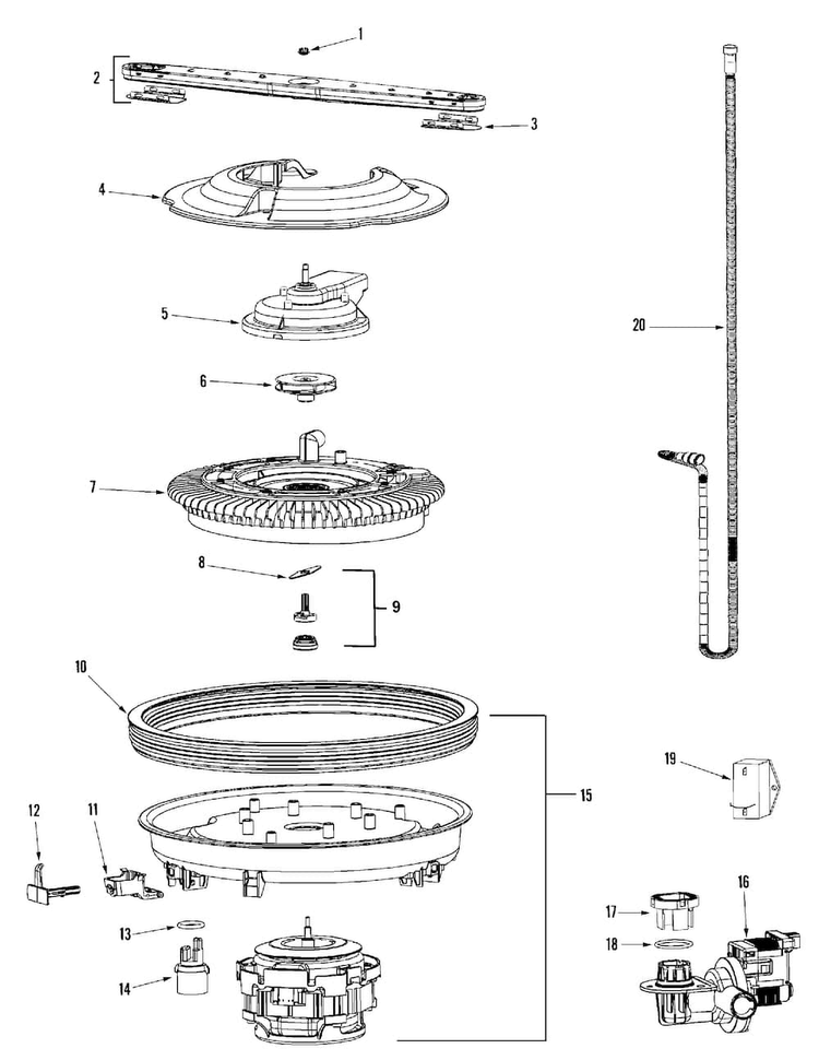 Pump & Motor Diagram and Parts List for MDB8951AWB10  Maytag Dishwasher