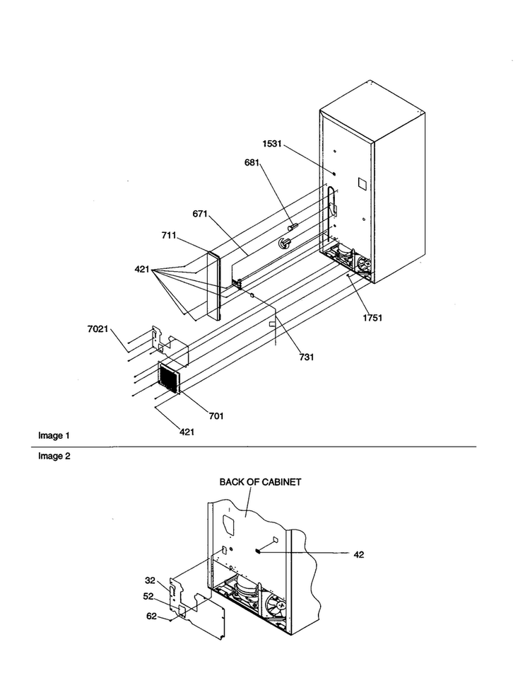 Cabinet Back Diagram and Parts List for BR18V1C-P1320707WC  Amana Refrigerator