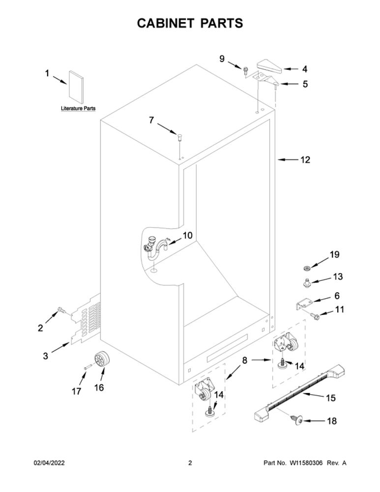 Cabinet Parts Diagram and Parts List for AZF33X20DW06  Amana Freezer