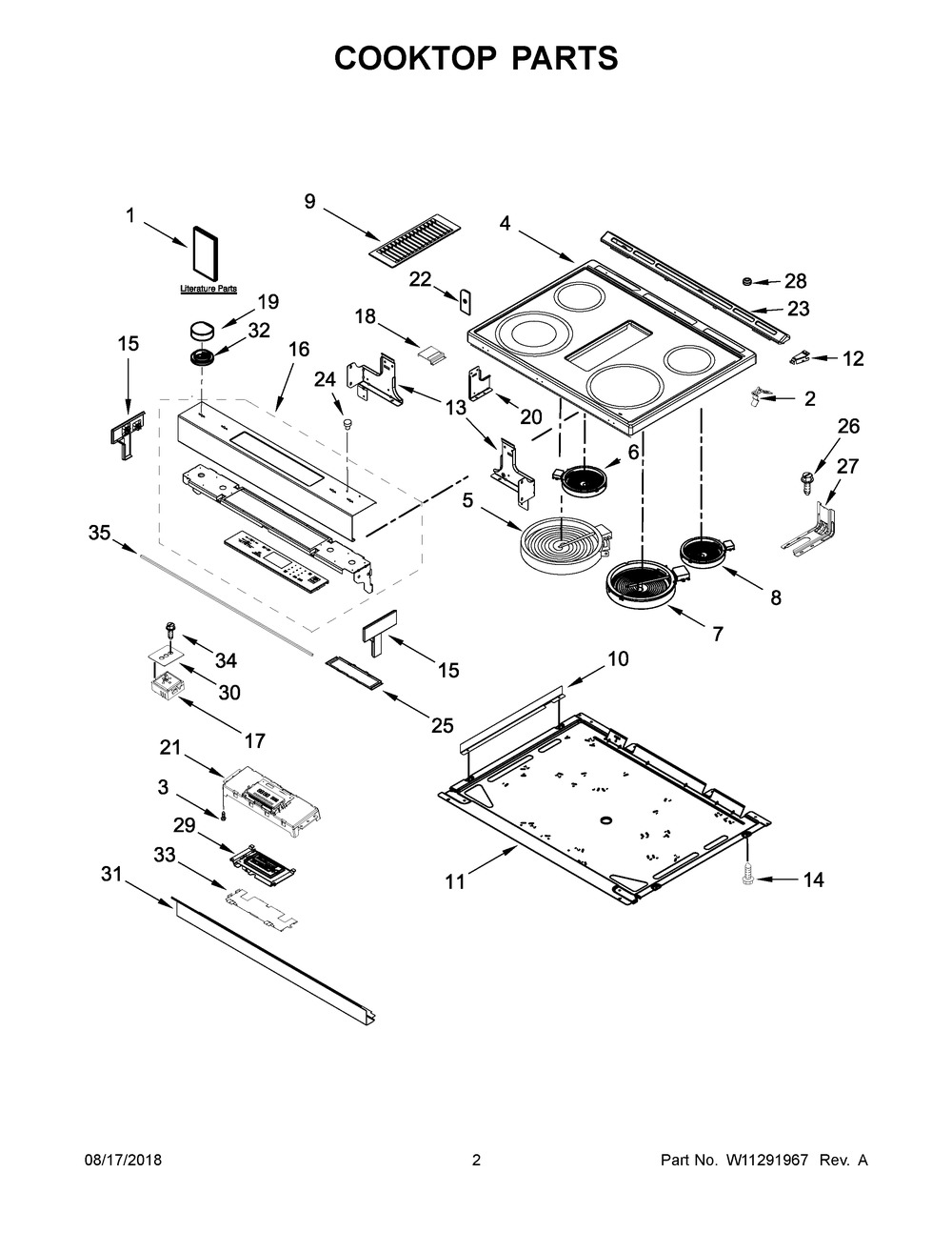 Cooktop Parts Diagram and Parts List for JES1750FB1  Maytag Range