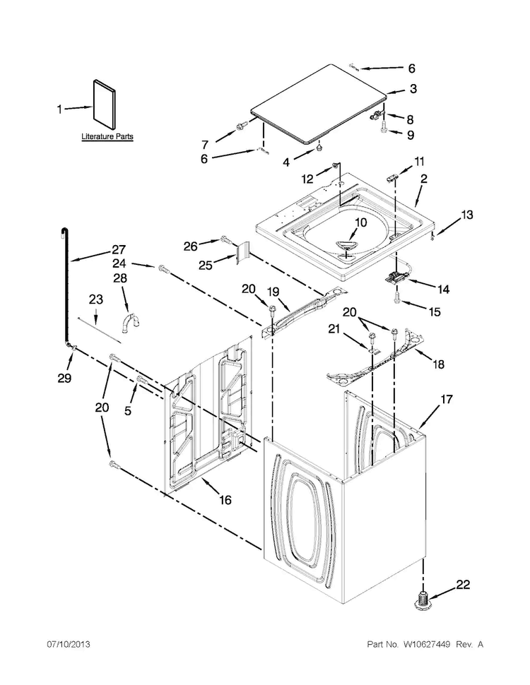 Top And Cabinet Parts Diagram and Parts List for NTW4750BQ0  Amana Washer