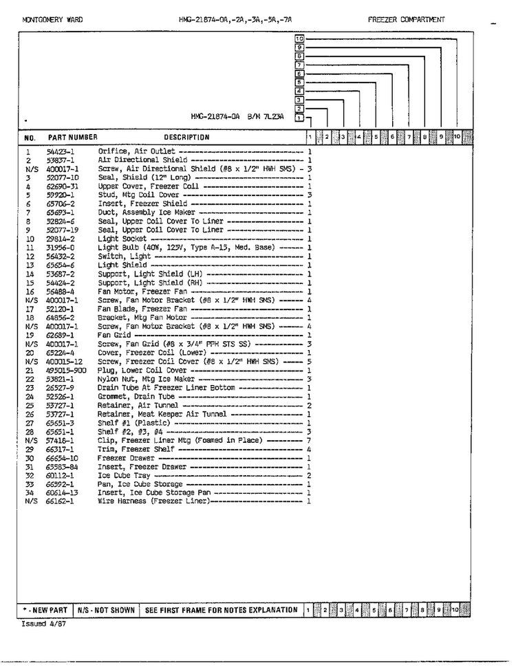 Freezer Compartment Page 2 Diagram and Parts List for 21874A  Admiral Refrigerator