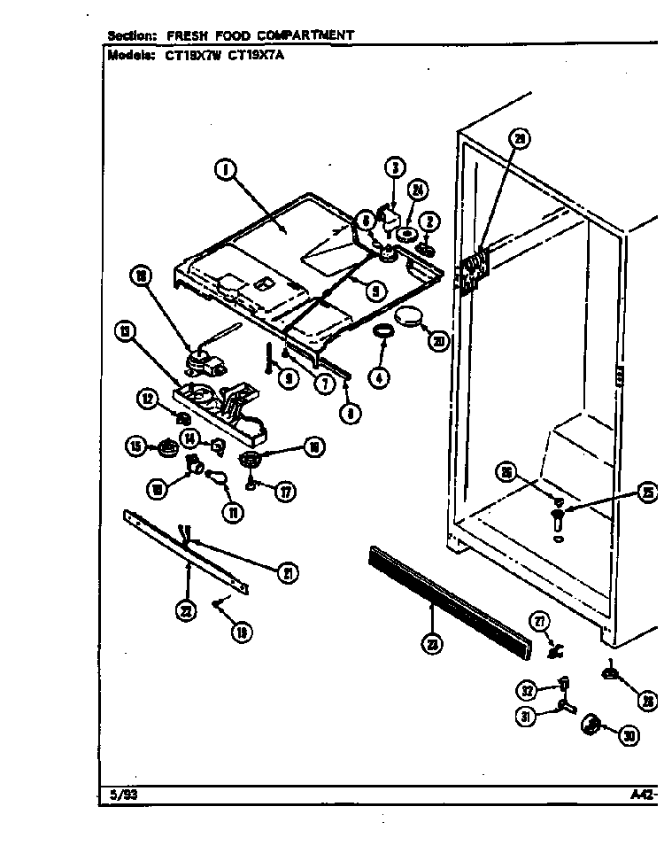 Fresh Food Compartment Diagram and Parts List for CT19X7W DC67A Crosley Refrigerator