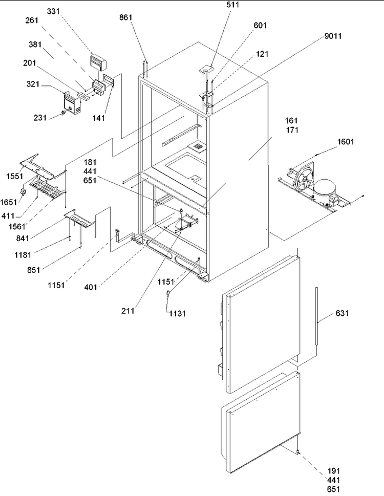 Control, Hinges & Shields Diagram and Parts List for BB20VPSE-P1321308WB  Amana Refrigerator