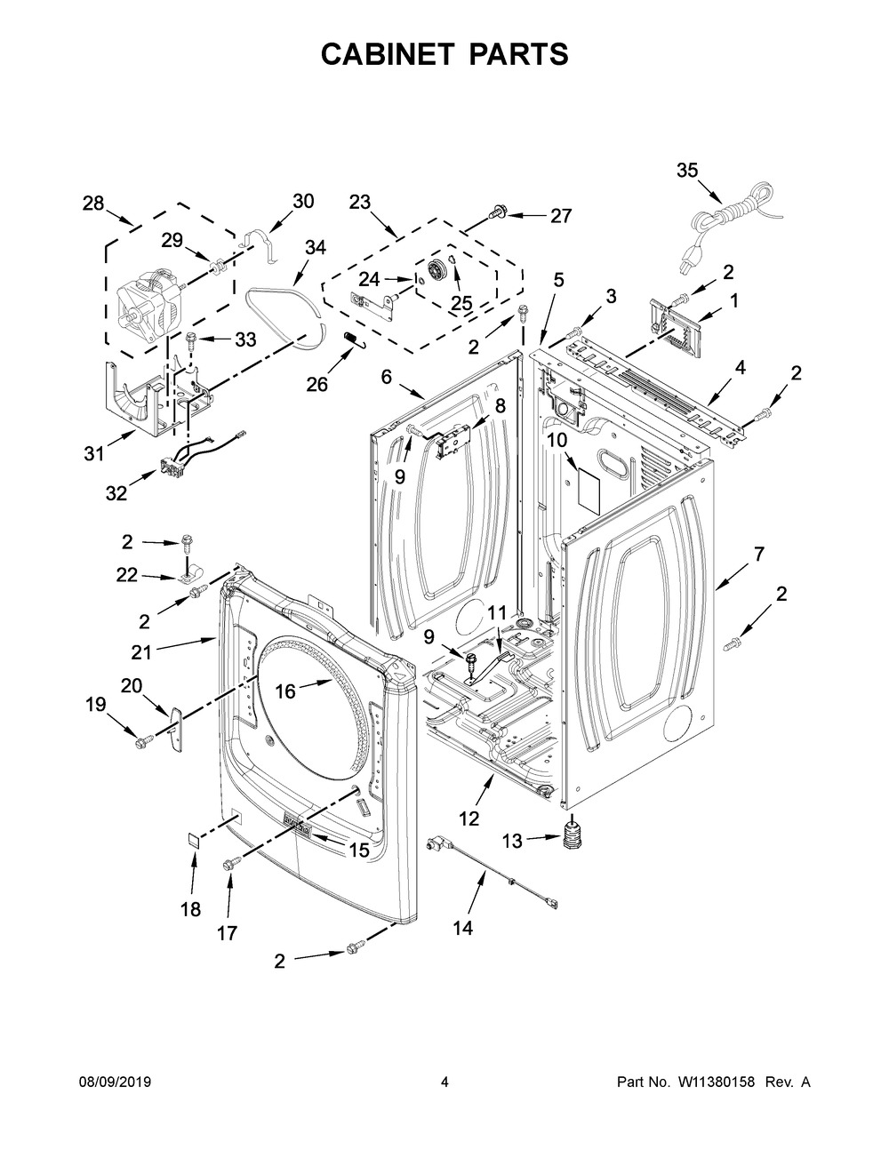 Cabinet Parts Diagram and Parts List for MGD5630HC1  Maytag Dryer