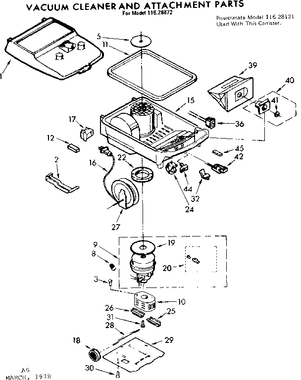 Base Assembly Diagram and Parts List for 11628872  Kenmore Canister Vacuum