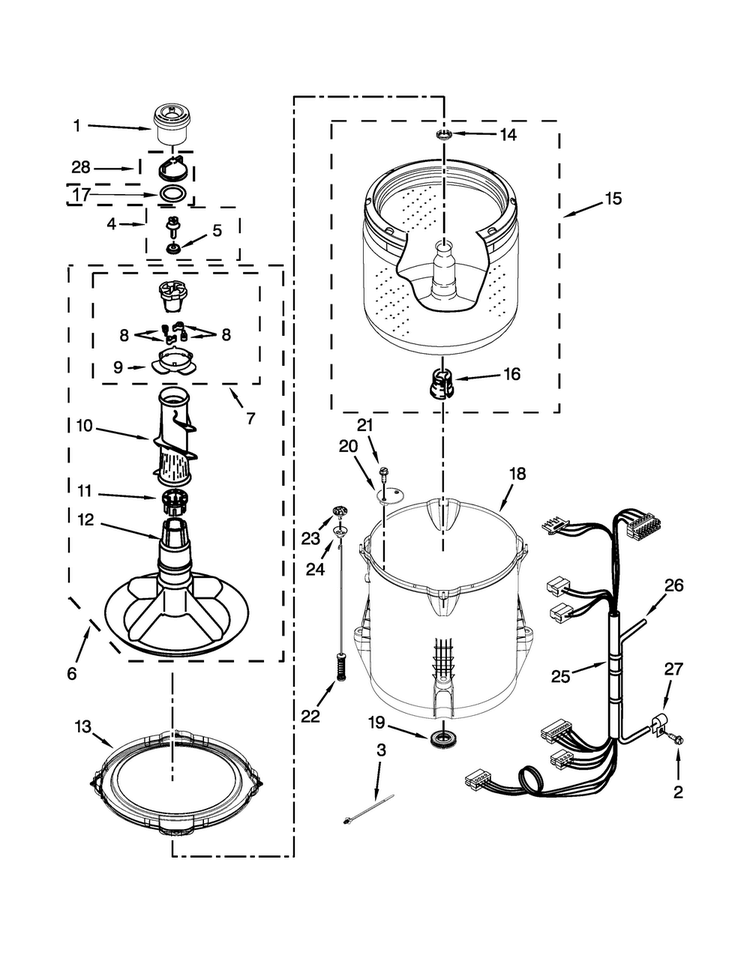 Basket And Tub Parts Diagram and Parts List for CAW9444DW0  Crosley Washer