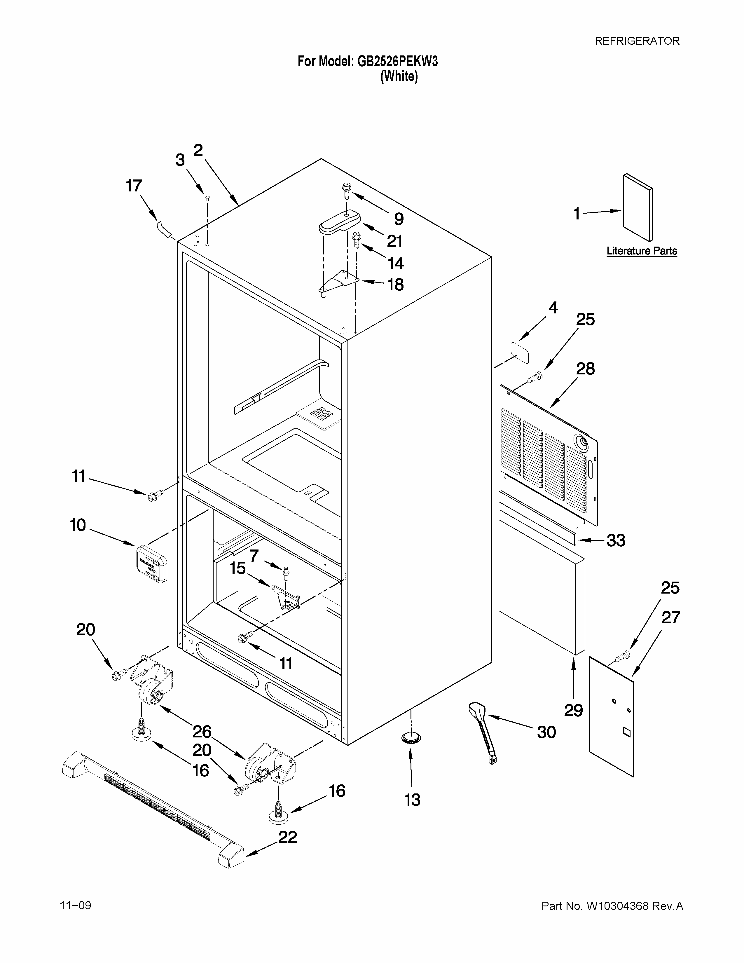 Cabinet Parts Diagram and Parts List for GB2526PEKW3  Amana Refrigerator