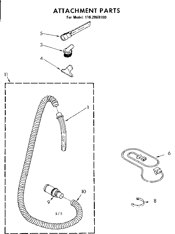 Attachment Parts Diagram and Parts List for 1162069180  Kenmore Canister Vacuum