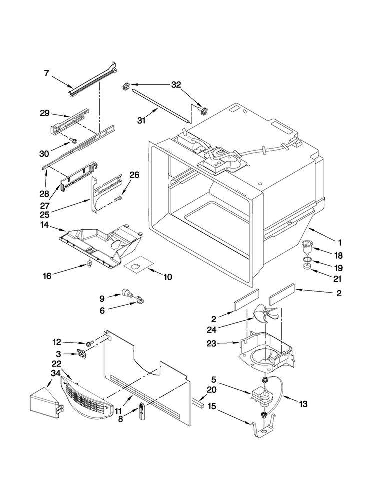 Freezer Liner Parts Diagram and Parts List for AFF2534FES6  Amana Refrigerator
