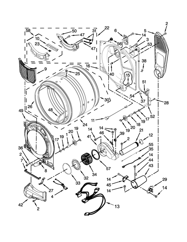 Bulkhead Parts Diagram and Parts List for MGD8100DC1  Maytag Dryer