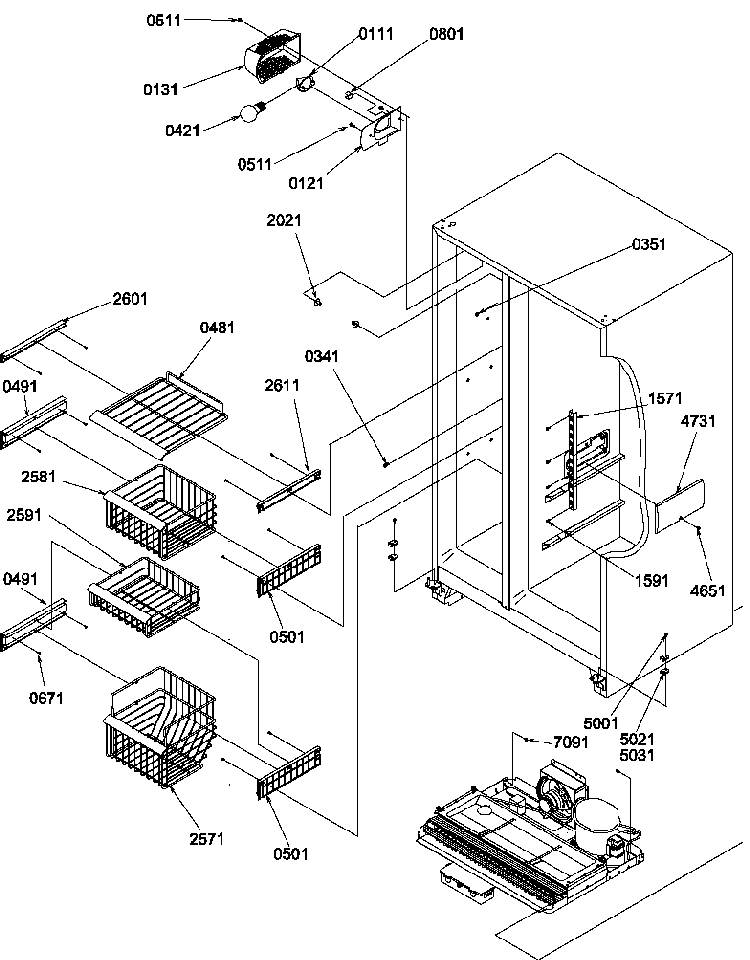 Freezer Shelves/lights Diagram and Parts List for SRD22S3W-P1190319WW  Amana Refrigerator
