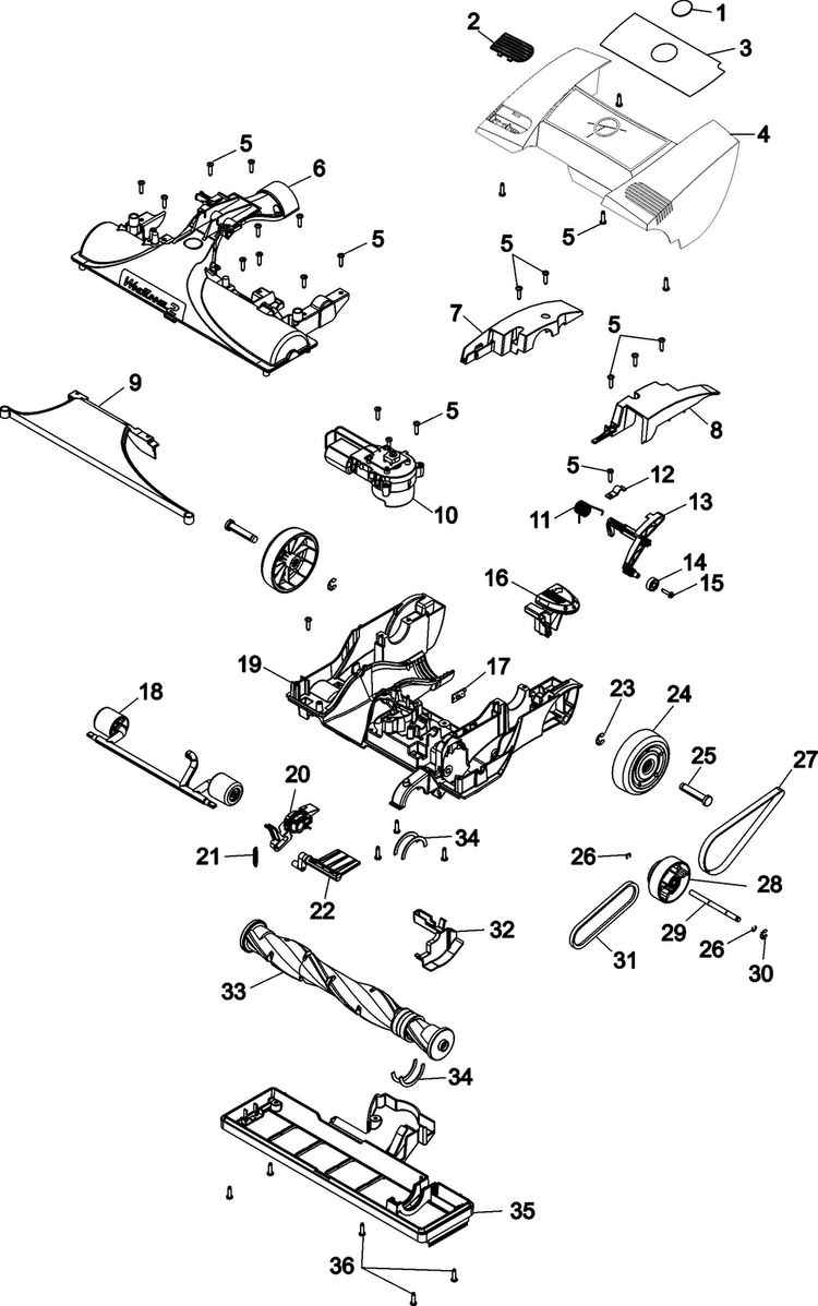 Foot Assembly Diagram and Parts List for U8361-950  Hoover Upright Vacuum