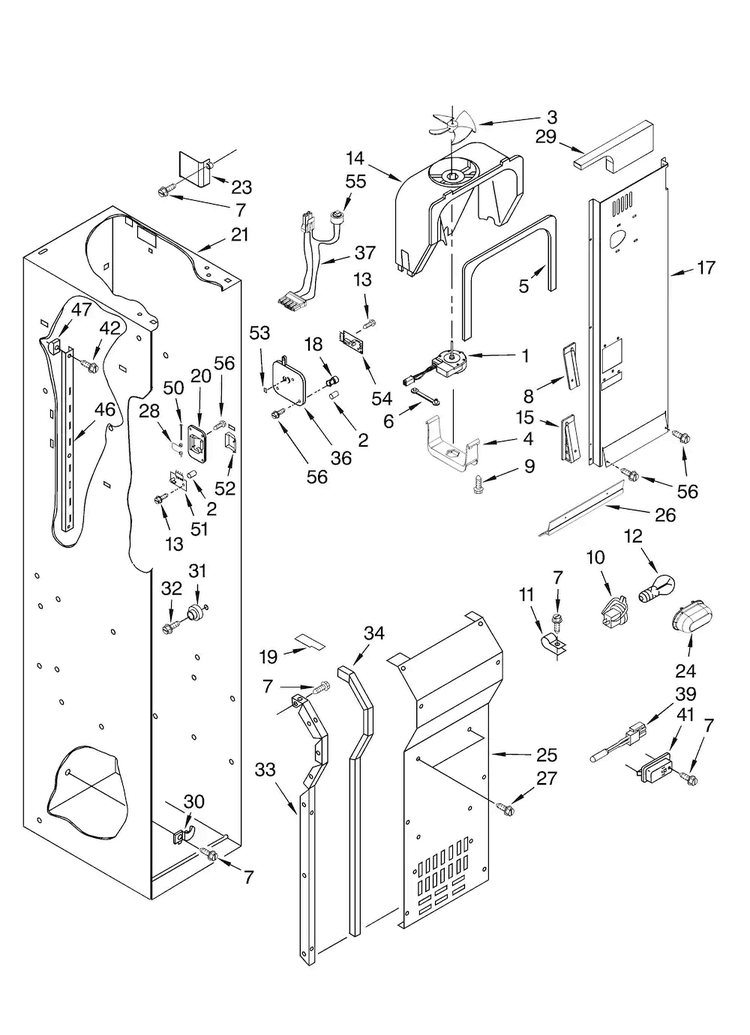 Freezer Liner And Air Flow Parts Diagram and Parts List for JS48PPDUDB01  Jenn-Air Refrigerator