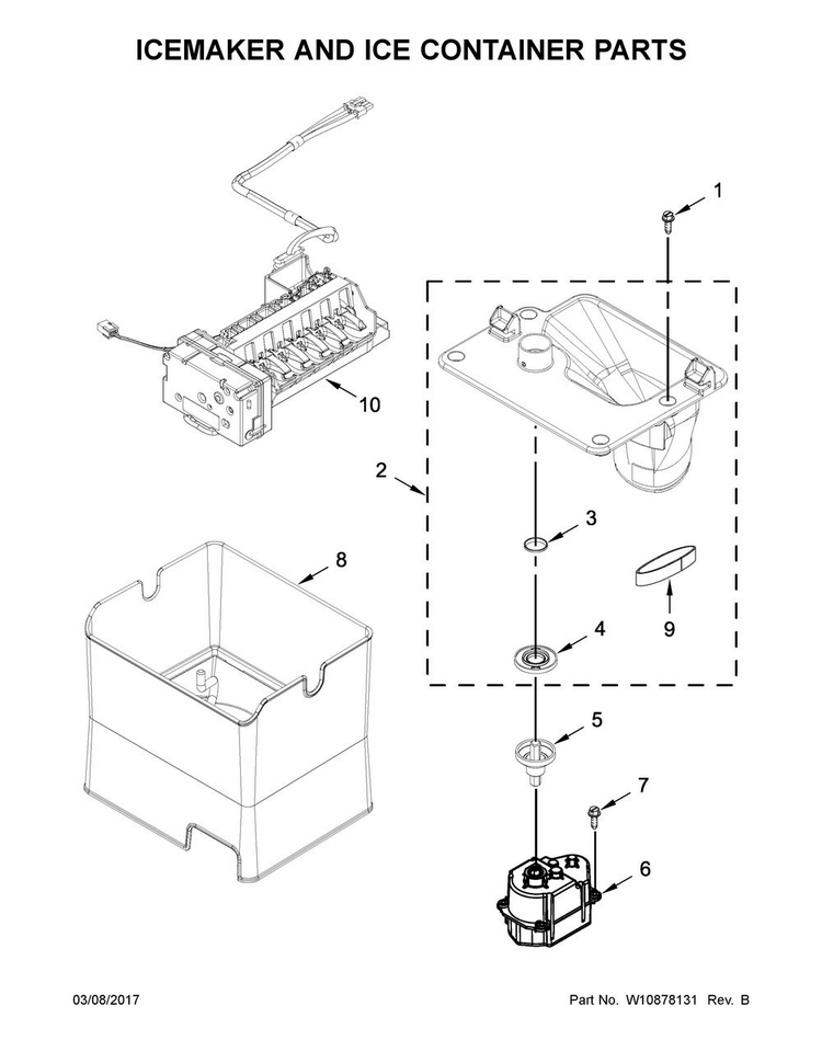 Icemaker And Ice Container Parts Diagram and Parts List for MFX2676FRZ00  Maytag Refrigerator