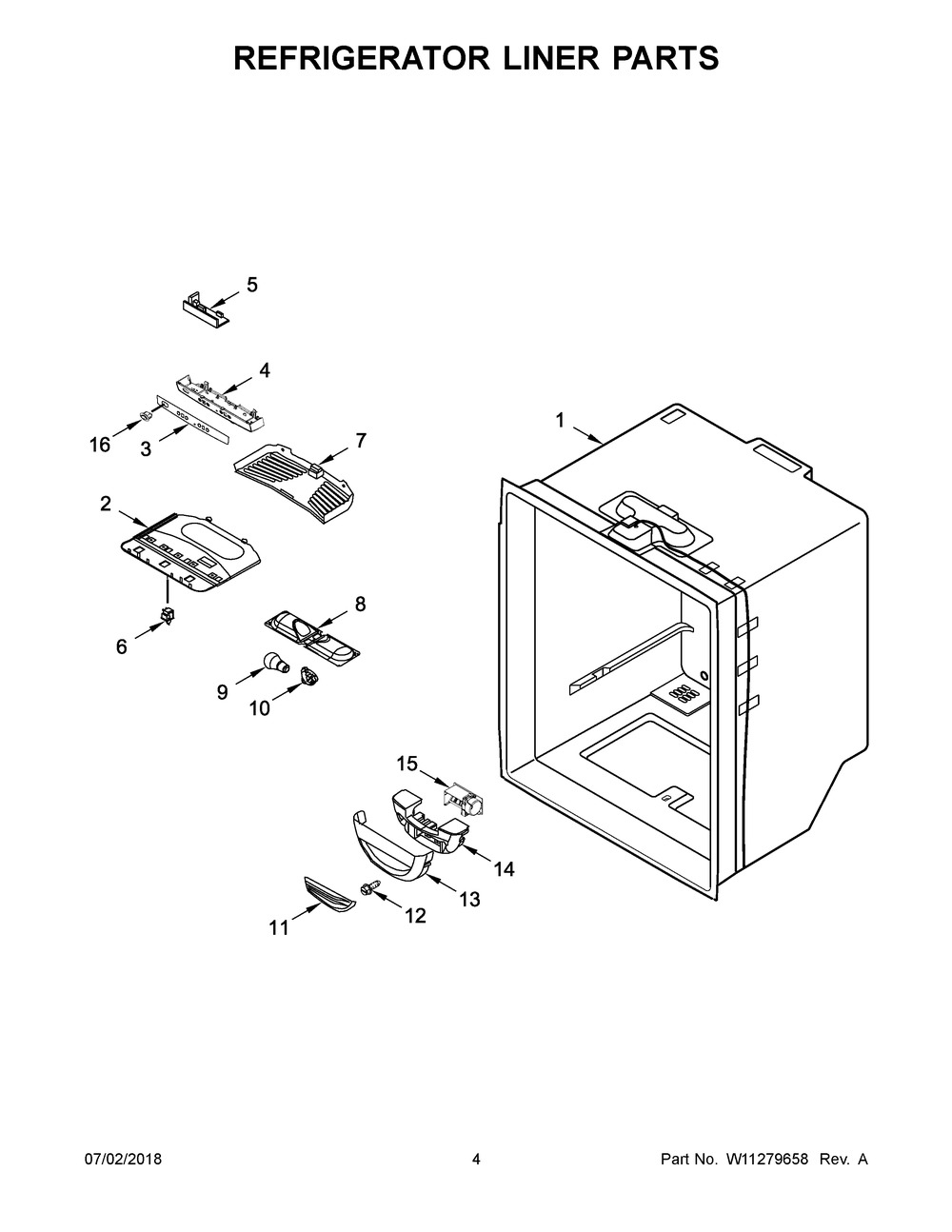 Refrigerator Liner Parts Diagram and Parts List for MFF2558FEZ02  Maytag Refrigerator