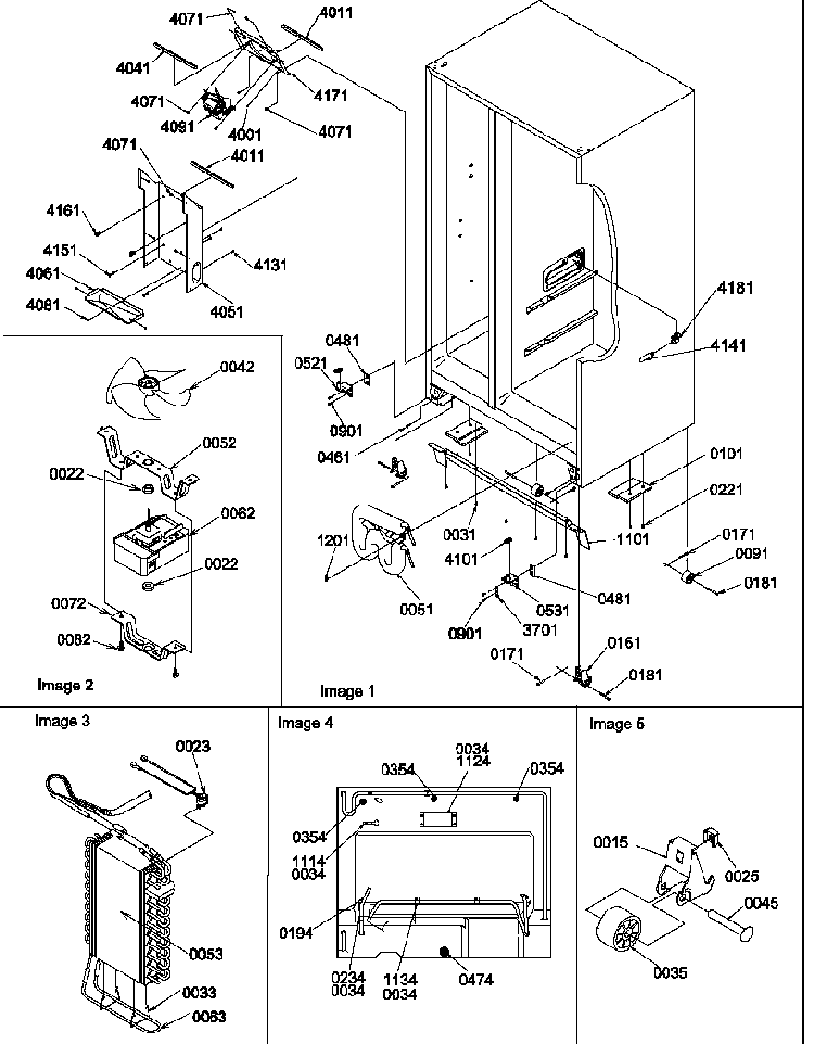Drain Systems, Rollers, And Evaporator Assy Diagram and Parts List for SRD27S4E-P1190306WE  Amana Refrigerator