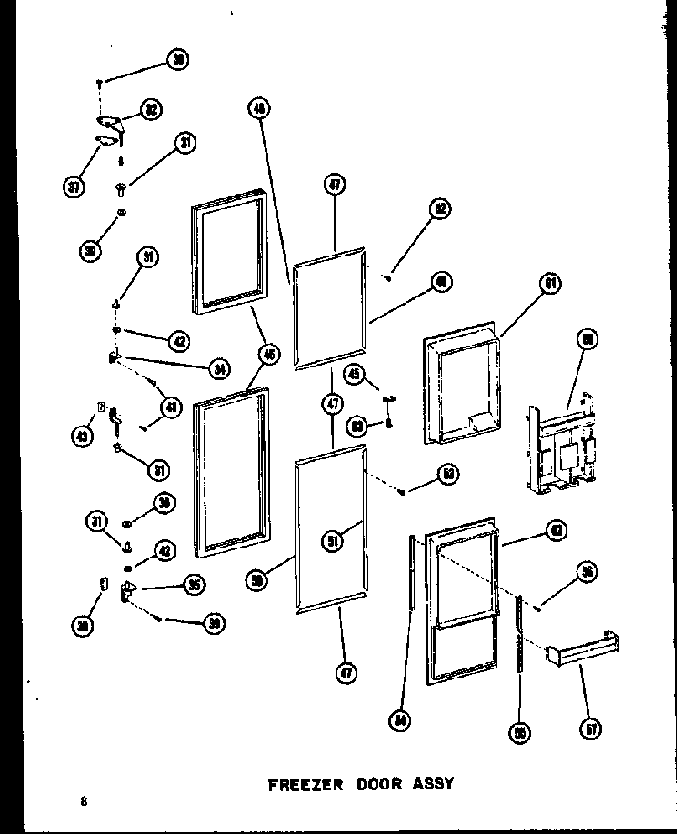 Freezer Door Assy Diagram and Parts List for SRI19W-C-P60340-37WC  Amana Refrigerator
