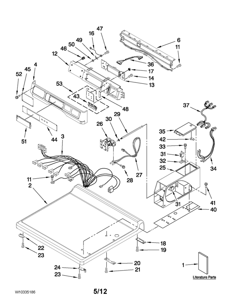 Top And Console Parts Diagram and Parts List for MDE25PDAZW0  Maytag Dryer