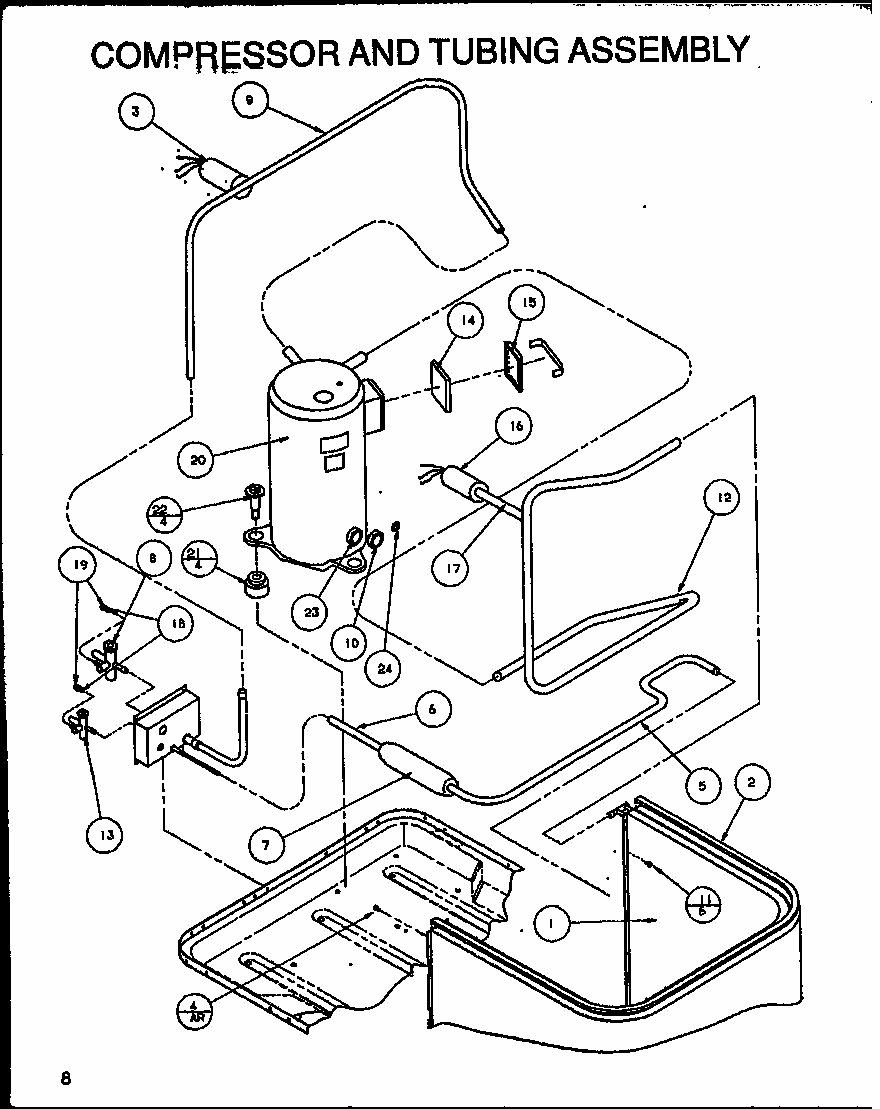 Compressor And Tubing Assembly Diagram and Parts List for SRCF48U03E P1100012C Amana Air Conditioner