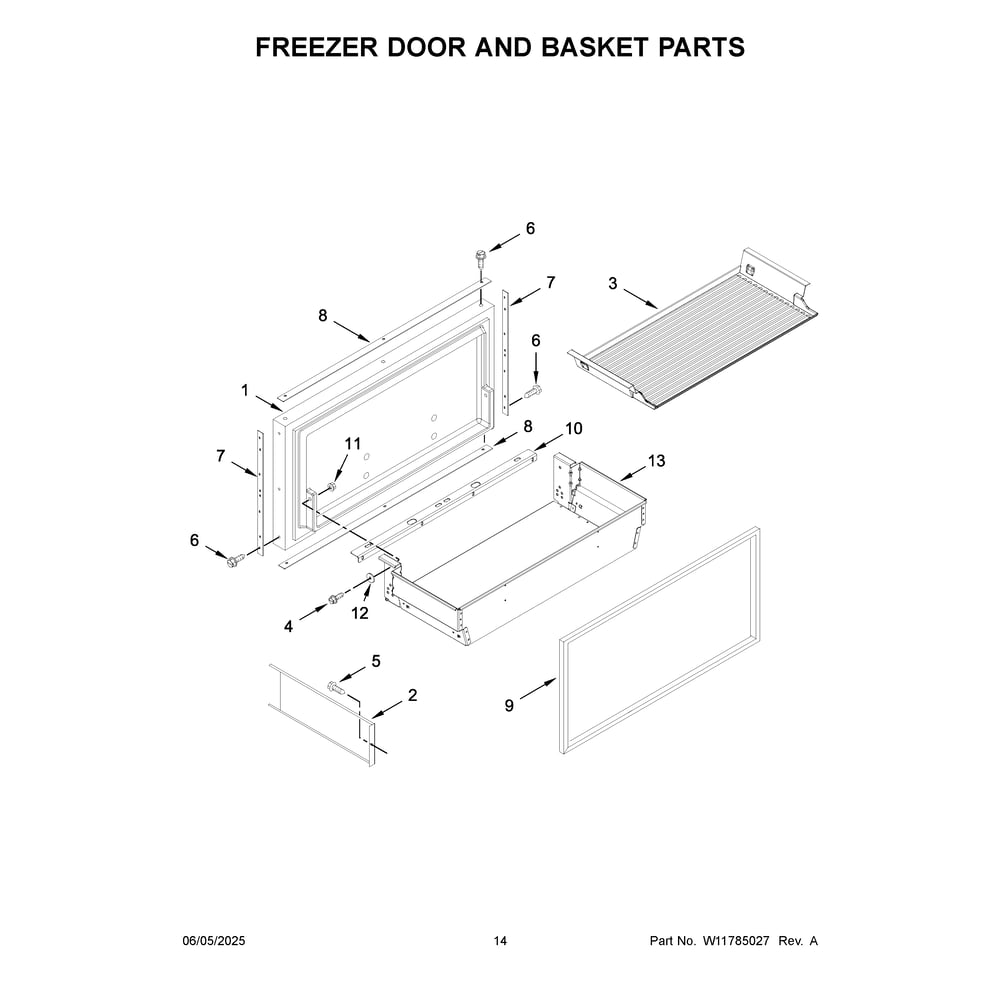 Freezer Door And Basket Parts Diagram and Parts List for JB36NXFXLE25  Jenn-Air Refrigerator