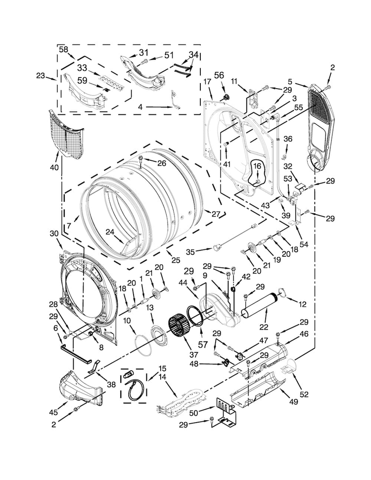 Bulkhead Parts Diagram and Parts List for MED6000XR0  Maytag Dryer