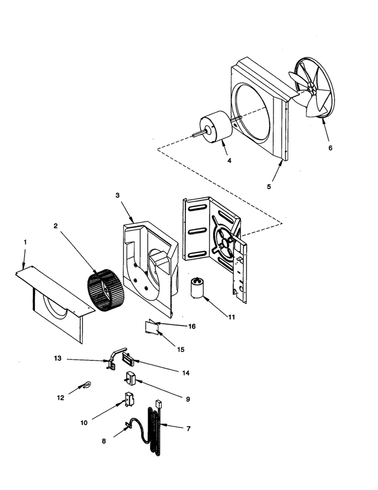 Fan And Control Assembly Diagram and Parts List for RC08090A1DR REV G Amana Air Conditioner