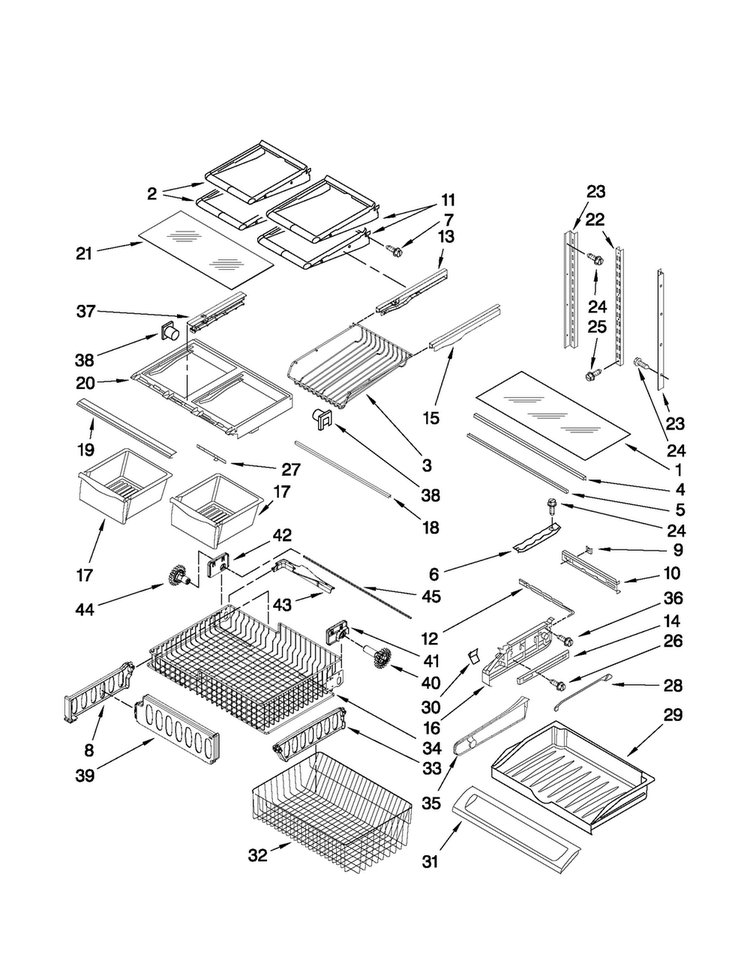 Shelf Parts Diagram and Parts List for MFD2562VEB5  Maytag Refrigerator