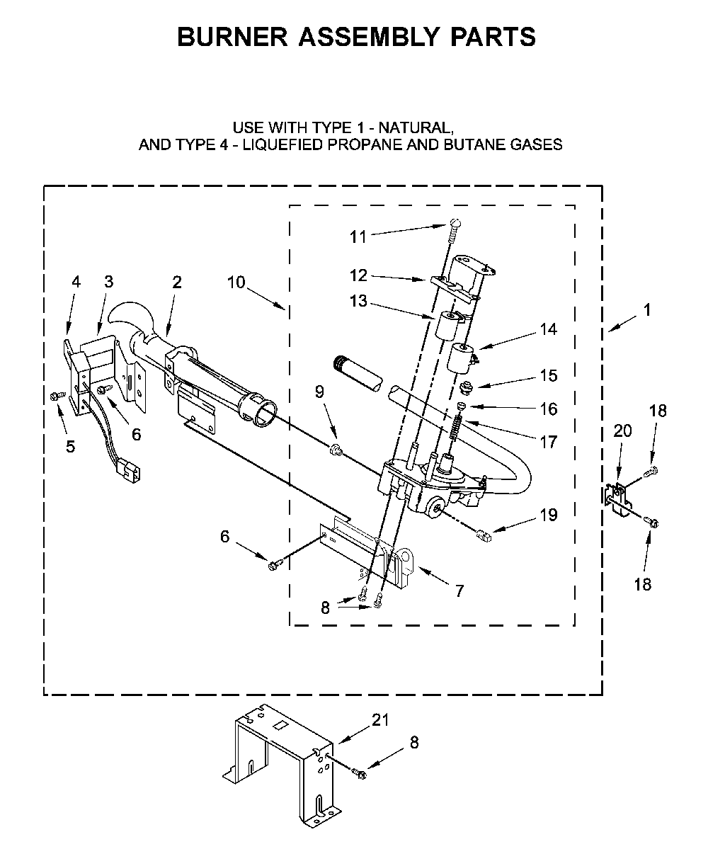 Burner assembly parts Diagram and Parts List for MGD8230HC0  Maytag Dryer