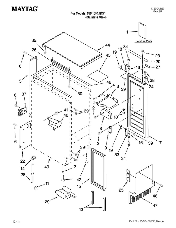 Cabinet Liner And Door Parts Diagram and Parts List for MIM1554XRS1  Maytag Ice Maker