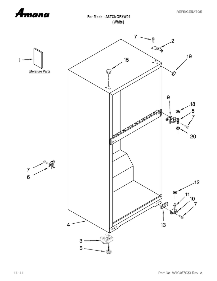 Cabinet Parts Diagram and Parts List for A8TXNGFXW01  Amana Refrigerator