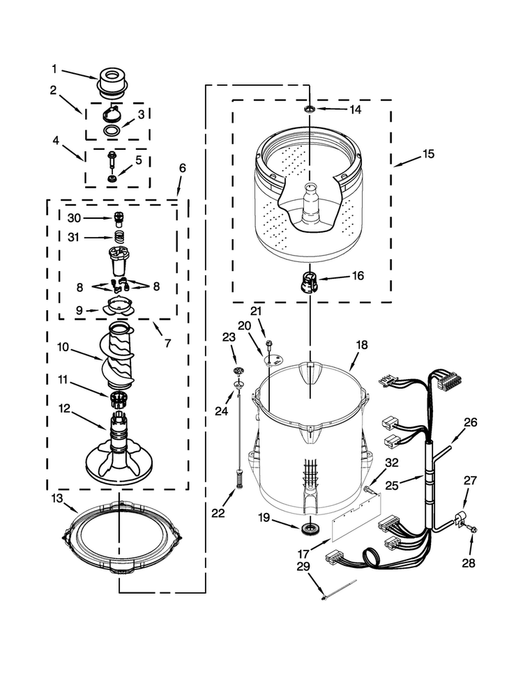 Basket And Tub Parts Diagram and Parts List for 4GATW4900YW2  Admiral Washer