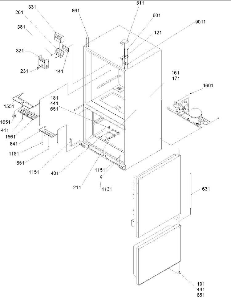 Control, Hinges & Shields Diagram and Parts List for BB20V1E-P1321314WB  Amana Refrigerator