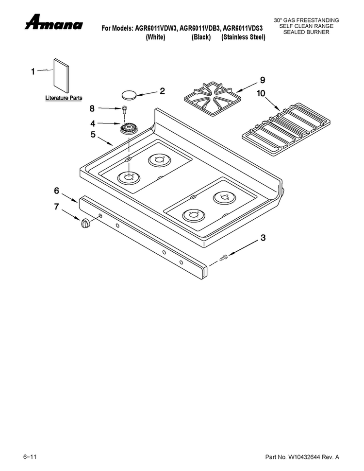 Cooktop Parts Diagram and Parts List for AGR6011VDS3  Amana Range