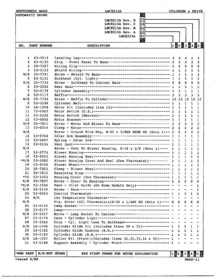 Gas Dryer Cylinder And Drive Page 2 Diagram and Parts List for 8215A REV A Norge Dryer
