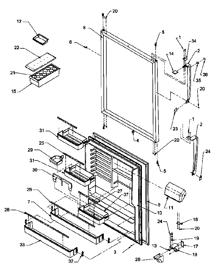 Ref Door Assy Diagram and Parts List for THI21S3L-P1194701WL  Amana Refrigerator
